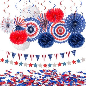 Party decoration set 74 paper fan five-pointed star Pull flag party products